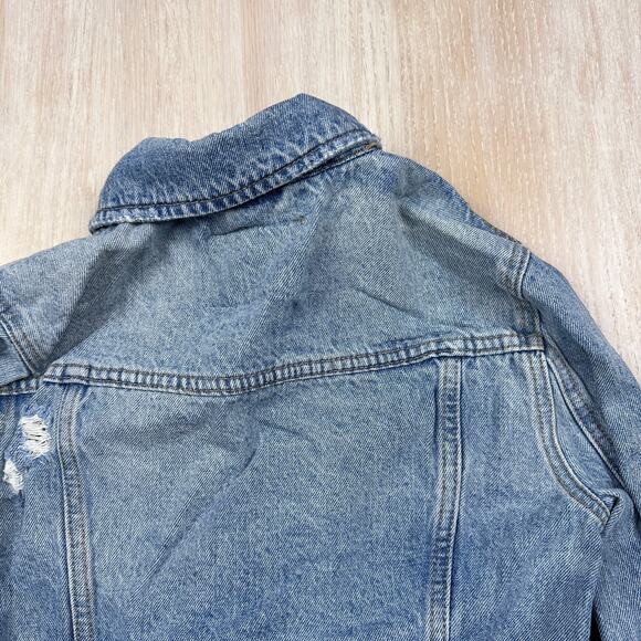 BLANK NYC Blue Raw Hem Distressed Denim Casual Button Front Trucker Jacket XS - Picture 9 of 13